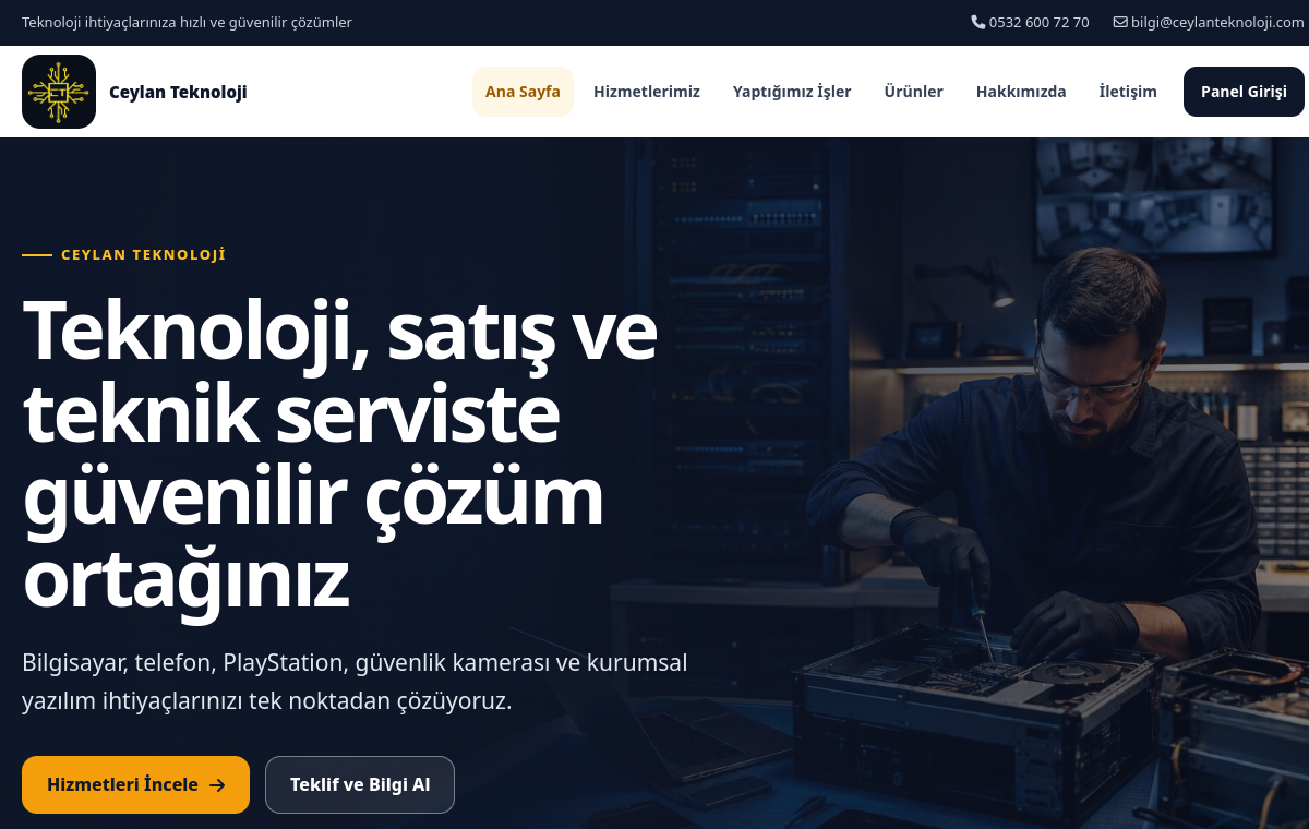 Ceylan Teknoloji ana sayfa ekran görüntüsü